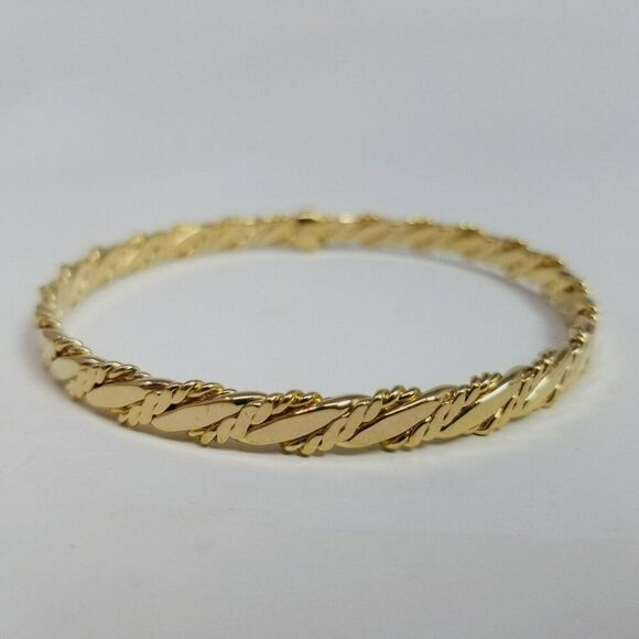 Vintage Gold Tone Bangle Bracelet, Flat Spiral Twist Design, Stacking Unsigned - Picture 1 of 7